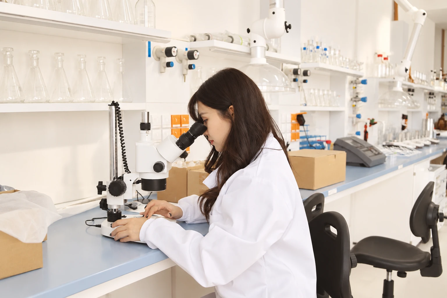 Xilo scientist at the microscope